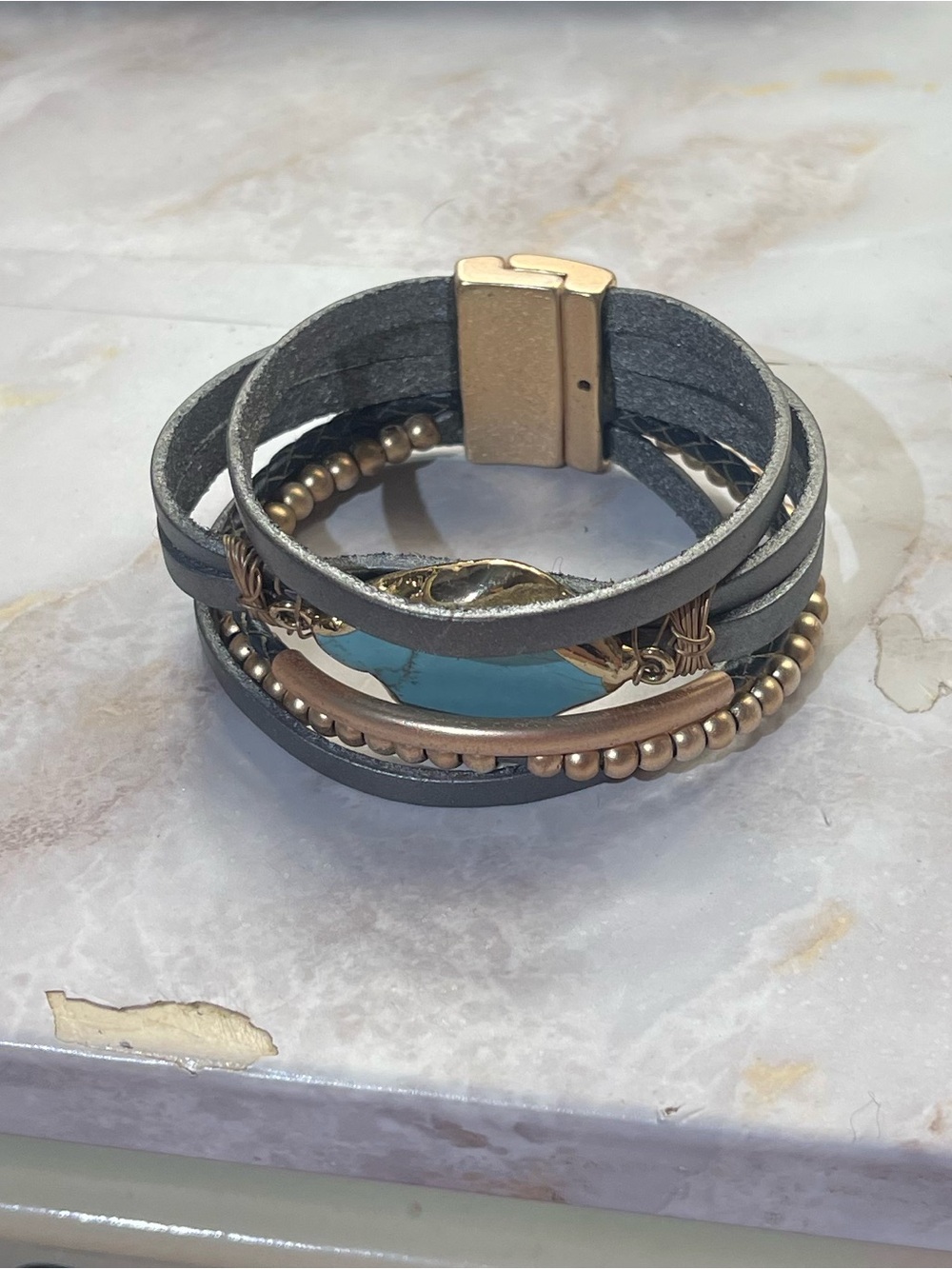 Leather Wrap Bracelet ( Braided Turquoise Bracelet) by brand SAACHI